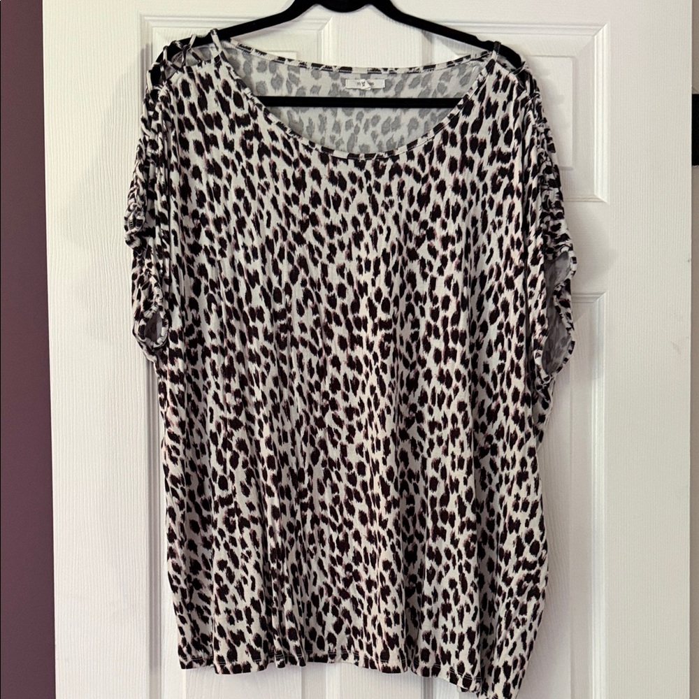 Maurices Cream and Black Leopard-Print Tunic Top